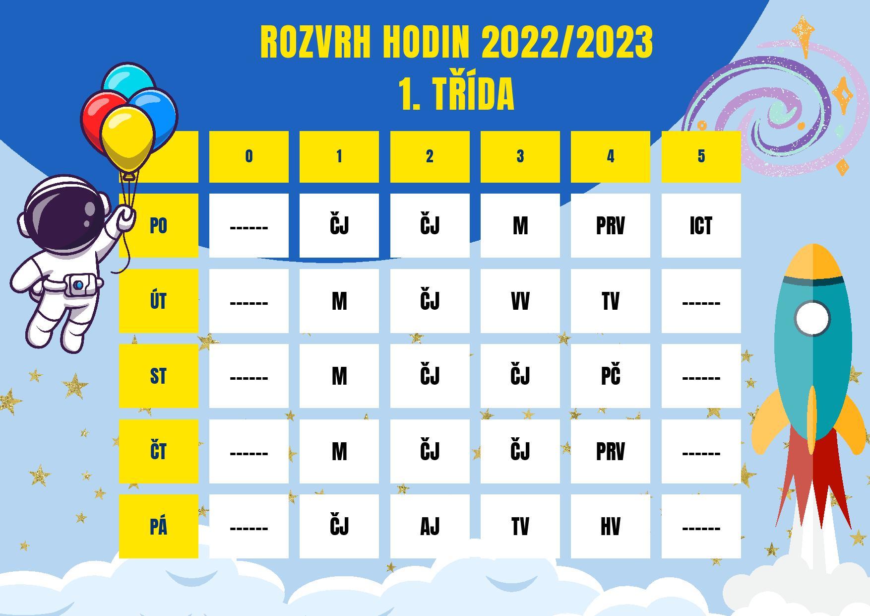 Rozvrh hodin 1. třída
